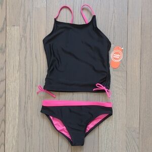 wonder nation Black & Pink Girls Tankini Swim Set